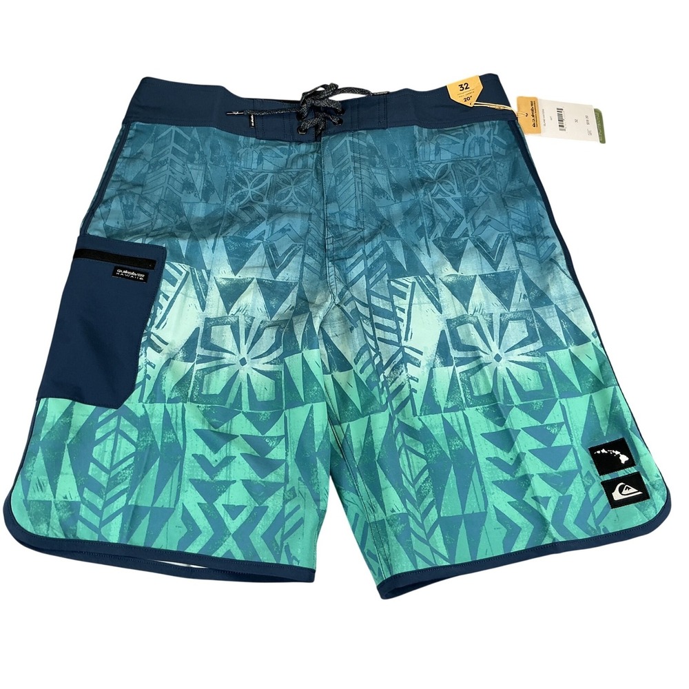 Quiksilver Surfsilk Island Waters Boardshorts Men's Size 32 Blue Hawaii NWT 20"